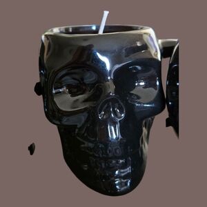 Handmade Black Skull Mug Candle Scented With Grannys Pumpkin Pie 16oz